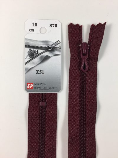 Fermeture Z51 col 870 Bordeaux 10 à 20 cm